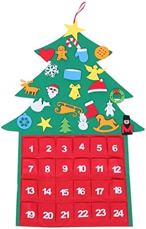 Angoily Home Decor Crăciun Advent numărătoarea inversă Felt copac: 24 de zile numărătoarea inversă până la Crăciun Calendar