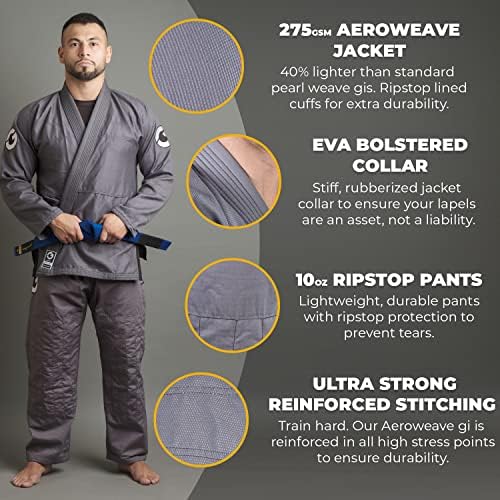Gold Bjj Jiu Jitsu Gi - Aeroweave pentru bărbați Ultra Lightweight - Preshrunk Brazilian Jiu Jitsu uniform pentru bărbați