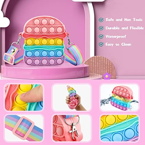 Pop Purse it Fidget Toys for Girls, Pop Push its bubble Handbags, Genți din silicon Rainbow Crossbody cu curea reglabilă, cadouri
