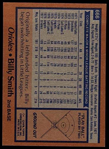 1978 Topps 666 Billy Smith Baltimore Orioles Ex Orioles
