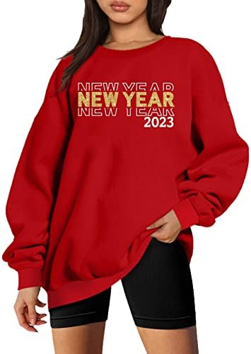 Crewneck Anul Nou 2023 Panouri grafice pentru femei, bluză pulover supradimensionată Fleece ieșind din vârfuri