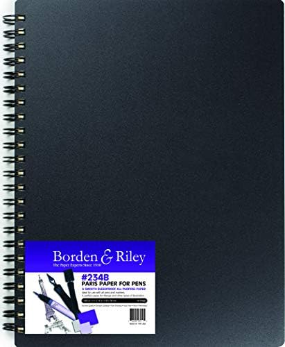 Hârtie Borden & Riley 234 Paris pentru pixuri Hardcover Sketch Book, Side Spiral, 11 x 14 , 108 lb, 40 de foi albe micro-perfed,