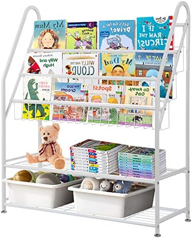 Copii Book Rack, 3 Sling Bookshelf cu 2 Cravată jucării Organizator rafturi podea în picioare Ziare Revista Rack titularul