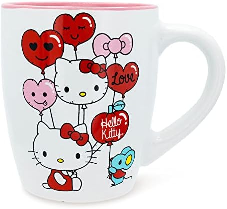Silver Buffalo Sanrio Hello Kitty Heart baloane cană ceramică Latte / ceașcă de cafea fără BPA pentru Espresso, ceai / conține