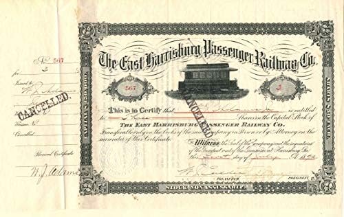 East Harrisburg Passenger Railway Co. - Certificat De Stoc
