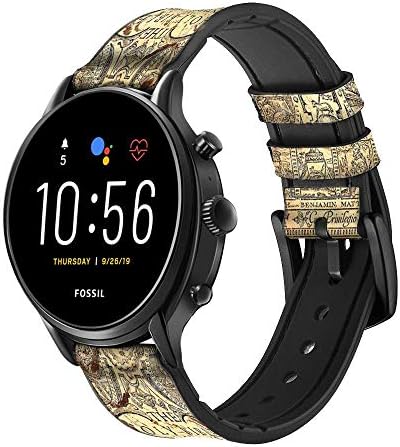 CA0040 Bible Page din piele și silicon Smart Watch Band curea pentru fosile pentru bărbați Gen 5E 5 4 Sport, Hybrid SmartWatch