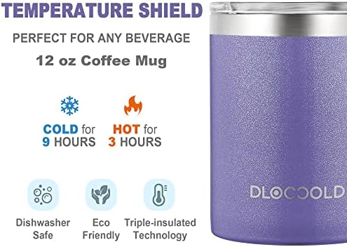 Cană de cafea izolată DLOCCOLD cu mâner 12 oz ceașcă de cafea de călătorie din oțel inoxidabil cu capac rezistent la scurgeri