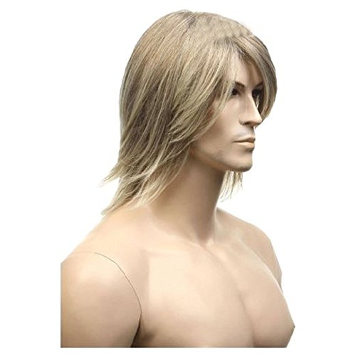MELADY Casual Blonde-Flaxen scurt drept sintetic Stil de artă bărbați Peruci de înlocuire a părului