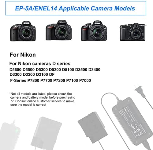 Hisewen En-El14 DC Dummy Battery pentru camerele Nikon, EP-5A Power Adapter Kit pentru Nikon D3100 D3200 D3300 D3400 D3500