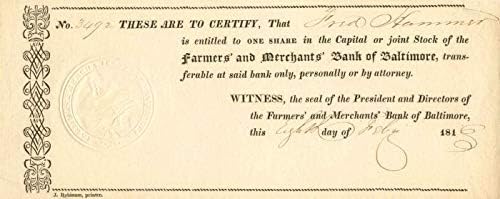 Banca fermierilor și comercianților din Baltimore-certificat de stoc
