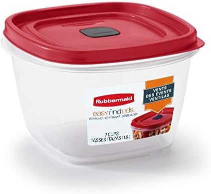 Rubbermaid Easy Find Lids container de depozitare și organizare a alimentelor cu 7 cani, Racer Red & amp; Easy Find Lids Container
