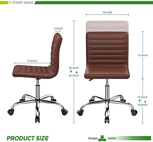Scaun de birou, scaun de birou fără brațe scaun de sarcină pivotant din piele la mijlocul spatelui birou cu nervuri scaun de