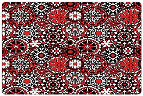 Ambesonne Red Mandala pet Mat pentru hrană și apă, forme geometrice care formează Design în stil mozaic de flori, dreptunghi