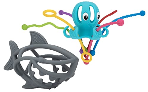Nuby Chewy Chums All Silicon Soluting Teether & Octopus Silicon Pull String Jucărie interactivă