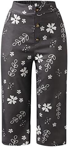 Pantaloni de lenjerie de bumbac pentru femei, plajă ușoară cu picioare largi, potrivite yoga floral capris pantaloni comfy