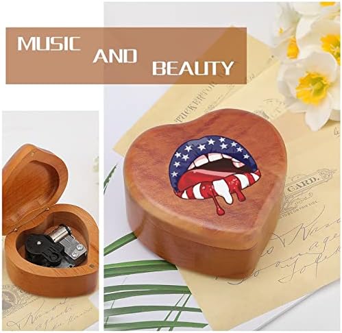 American Lip Vintage Wooden Clockwork cutia muzicală în formă de inimă Cadouri cu cutie de muzică pentru prieteni de familie